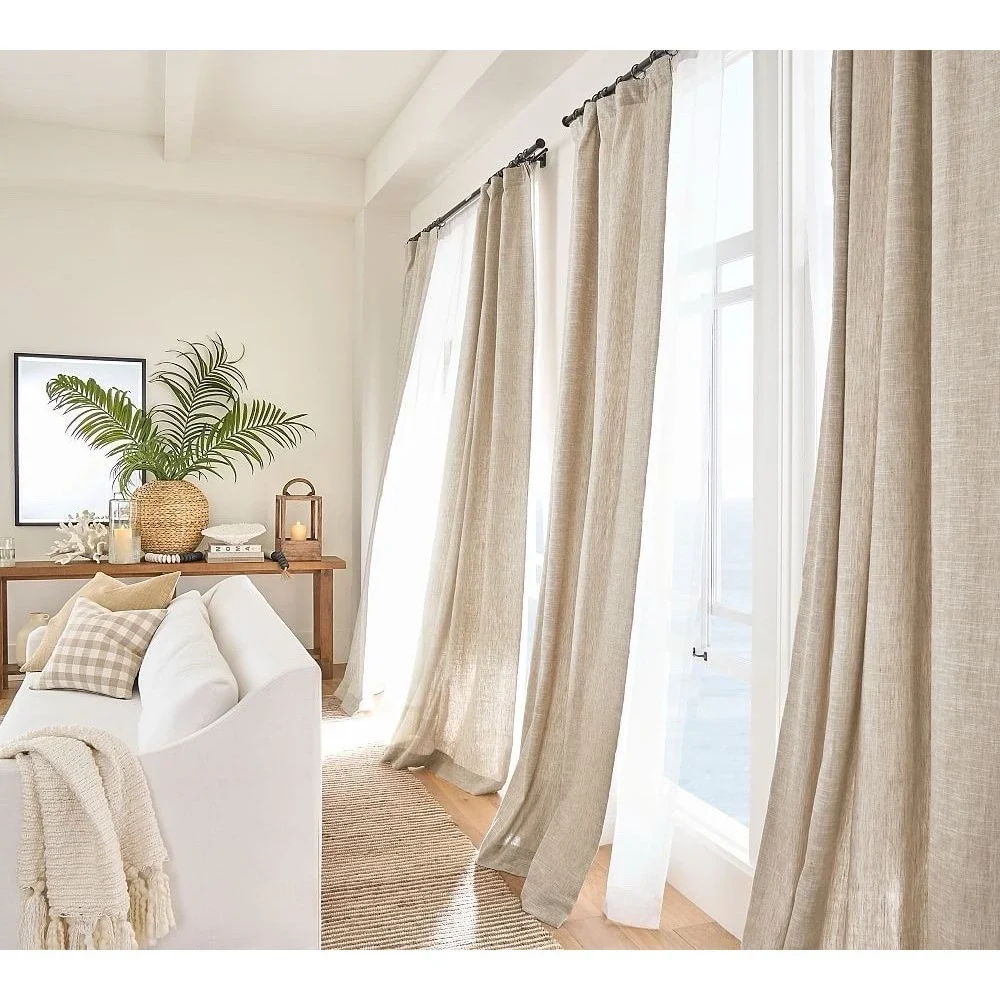 Pottery Barn Emery Linen Blackout Curtain Panel 100x84 Oatmeal x 2 $718 Retail